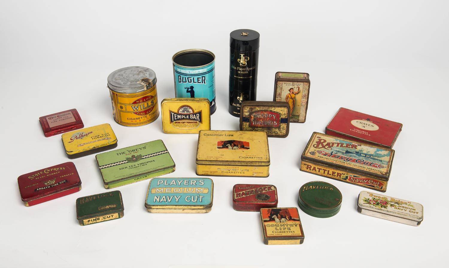 old cigarette tins TOBACCO TINS, noted Rattler Navy Cut, Snake Charmer Cigarettes, Old English Curve Cut Pipe Tobacco. Mixed old cigarette tins TOBACCO TINS, noted Rattler Navy Cut, Snake Charmer Cigarettes, Old English Curve Cut Pipe Tobacco. Mixed