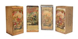 TOBACCO BOXES & TIN, by The British-Ausralasian Tobacco Co. (Melbourne), comprising two boxes & tin for Havelock; plus Yankee Doodle Tobacco box, each about 18x39x18cm. Mixed condition.