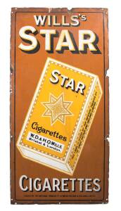 TOBACCO SIGN: "WILLS'S STAR CIGARETTES" enamel advertising sign, 46x92cm.