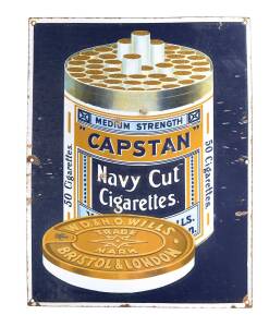 TOBACCO SIGN: "CAPSTAN, Navy Cut Cigarettes. W.D.& H.O.Wills, Bristol & London" enamel advertising sign, 43x56cm.