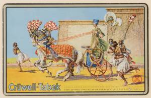 TOBACCO SIGNS, noted Cruwell-Tabak showing Egyptian in chariot; Queenslands Own SUNNY GIRL Tobacco. All framed, various sizes.