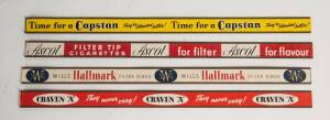 TOBACCO SIGNS, tobacco display strip signs for Captsan, Ascot, Wills & Craven "A"; each 56x3cm.