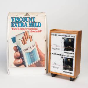 TOBACCO ADVERTISING: Counter display/cigarette dispenser with advert for Viscount Extra Mild; counter display for Martin Filter; clock with advert for Peter Stuyvesant.