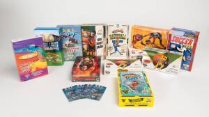 CARD BOXES: Collection of empty boxes, noted Scanlens Card Lockers (2); 1993-98 Futera & Select boxes (35) for football, cricket, surfing, soccer, baseball & rugby; plus range of empty packets.