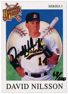 BASEBALL: 1993-96 Futera baseball chase cards, including 1993 "David Nilsson Autograph Card"; 1995 "Mark Hutton Autograph Card"; 1996 "Scott Metcalf Autograph Card". G/VG.