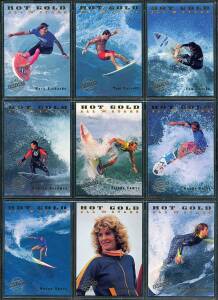 SURFING: 1993-95 cards in album, noted 1993 Futera "Hot Surf" [50]; 1994 Futera "Hot Surf base set" [110], "All Stars" [9] x 2 & "All Stars Export" [9]; 1995 "Hot Surf base set" [110] & "Hot Gold" [8]; plus 1994 Sports Collectors Convention release. G/VG.