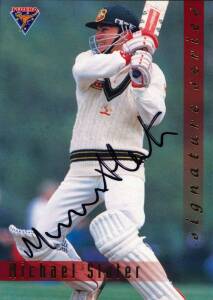 1994 Futera "Signature Series" [7] - Michael Slater, Shane Warne, Steve Waugh, Mark Waugh, Mark Taylor, David Boon & Checklist (6 Cricketers each with Redemption card & Certification card); plus "Damien Fleming Hat Trick Card" & "Allan Border Hologram Car