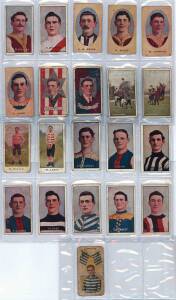 c1904-14 football cards, noted Sniders & Abrahams 1904 (2), 1907-8 (4), 1908-9 (6), 1909-10 (4), 1912-13 Star (1), 1913-14 Shield (1), 1908-9 Incidents in Play (2); 1913 Wills "Football Club Colours and Flags" (1). Poor/VG.