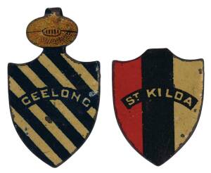1910-11 Sniders & Abrahams "Football Club Shields" [2/39 known] - Geelong G/VG (tongue folded over) & St.Kilda (tongue broken at football & missing on end).