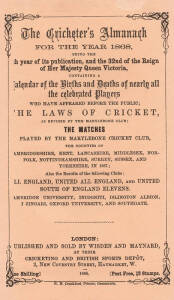 "Wisden Cricketers' Almanack" for 1868, 1869, 1870 & 1871, second facsimile reprints (1974), bound together in tan cloth, preserving salmon pink wrappers.