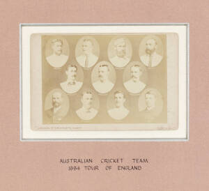 1884 AUSTRALIAN TEAM: Original cabinet card photograph (16x11cm) showing cameos of the 11 players with their names below, produced by London Stereoscopic Compy., window mounted, framed & glazed, overall 38x34cm. Very scarce and attractive.