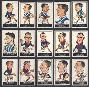 1933 Carreras (Standard Cigarettes) "Football Series" (Bob Mirams Caricatures), almost complete set [64/72]. Fair/VG