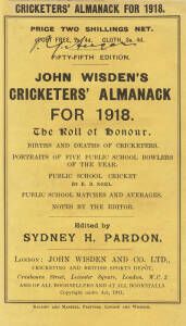 "Wisden Cricketers' Almanack" for 1918, rebound in brown cloth, preserving front wrapper. G/VG.