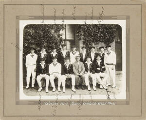 WESTERN AUSTRALIA: Team photograph with hand-painted title "Western Aus. Team Adelaide Oval 28/10/25", with 15 signatures on mount including Samuel Rowe (captain), Mervyn Inverarity, Patrick Quinlan & Andrew Meek, size 31x25cm. Rare - WA did not join the 