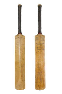 DON BRADMAN'S FIRST TEST BAT: Full size "Duke & Son - Warren Bardsley" Cricket bat, signed to the reverse under the headings 1928 England and Australia - 19 signatures from the 1928-29 English team headed by Chapman, including Jardine, Tate (2), Hendren, 
