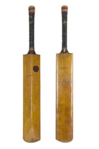 DON BRADMAN'S FIRST TEST IN ENGLAND BAT:Full size "Sykes - Don Bradman - World's Record" Cricket Bat, match-used by Don Bradman in the 1930 First Test at Trent Bridge, Bradman's first Test match in England in which he scored his first Test century in Engl