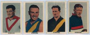 1949 Kornies "Victorian Footballers" (A Series of 108), part set [81/108], with both types of &nbsp;#94 J.Howell + 26 spares. Fair/VG.