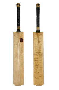 DON BRADMAN'S BAT FROM THE1930 5TH TEST AT THE OVAL:Full size "Sykes - Don Bradman - World's Record" Cricket Bat, match-used by Don Bradman in the 1930 Fifth Test at the Oval, where he scored 232 runs. One of two bats used in the innings. With hand-painte
