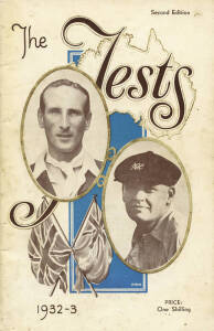 1932-33 BODYLINE TOUR: "The Tests 1932-3" (Second Edition), scarce pre-tour brochure published by Keating-Wood [Melbourne, 1932]. Fair/Good condition.