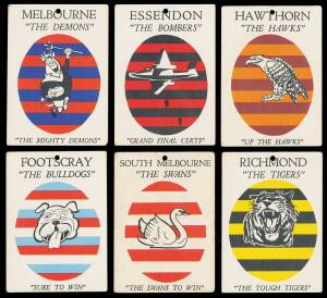 1968 Scanlens "VFL Club Mascots Inserts", part set [6/12]. Fair/VG. Rare.