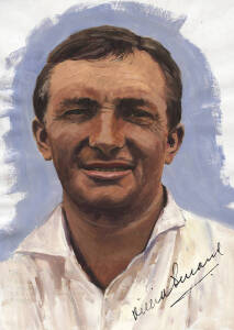 1960-61 TIED TEST: Hand-painted portraits of the Australian (11) & West Indies (11)cricketers by Dave Thomas, in acrylics on A4 paper, with 15 of the portraits signed - Richie Benaud, Alan Davidson, Neil Harvey, Lindsay Kline, Colin McDonald, Ian Meckiff,