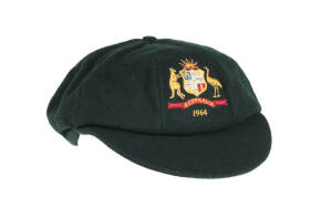 ALAN CONNOLLY'S AUSTRALIAN "BAGGY GREEN" TEST CAP, from the 1964 Ashes series, green wool, embroidered Australian Coat-of-Arms & "1964" on front, Farmer's label named "A.Connolly". Very good match-used condition. [Alan Connolly played 29 Tests 1963-71].