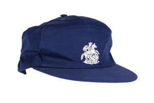 JACK RUSSELL'S ENGLAND&nbsp;TOURING TEST CAP, baseball-style, navy blue, embroideredSt.George & Dragon on front,&nbsp;signed inside & dated "95".&nbsp; VG condition. [Jack Russell played&nbsp;54 Tests 1988-98].