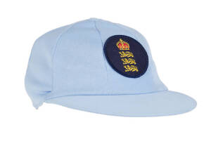 ALEC STEWART'S ENGLAND&nbsp;CAP, from 1992 World Cup, pale blue,&nbsp;with Crown over Three Lions badge&nbsp;on front,&nbsp;signed inside "Alec Stewart". Good match-used condition. [Alec Stewart played 133 Tests & 170 ODIs 1990-2003].