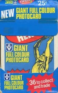 1982 Scanlens "V.F.L. Football Heroes", complete large size set [36] in unopened packets; plus 2 other unopened packets; empty packet; boxes (2); also 1981 "Card Collection Box". G/VG.