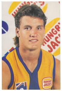 1992-2000 football cards in album, noted 1992 Hungry Jacks "West Coast" [31/50]; Optus "West Coast" for 1995 [12], 1997 [17], 1998 [13] & 1999 [12]; Healthways "Kick Butt Eagles" for 1995 [18], 1996 [18] & 1997 [18]; 1998 Healthways "Dockers" [4] & "WA" [