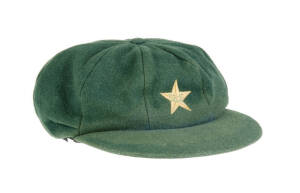 WASIM AKRAM'S PAKISTAN TEST CRICKET CAP, green wool,&nbsp;embroidered Pakistan logo on front,&nbsp;signed inside by Wasim Akram. Good match-used condition. [Wasim Akram&nbsp;played&nbsp;104 Tests & 356&nbsp;ODIs 1984-2003].