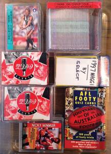 1994-98 football cards, noted 1994 "The Great Football Card Game" [60]; 1995 Coca-Cola "Team Classics" [16] x12 sets; 1995 "Hungry Jacks set" [16]; 1996 Glow Zone "Oddbodz" (151); 1996 McDonalds "Learn from the Stars" [12]; 1996 Tip Top "Hyfibe Heroes" [3