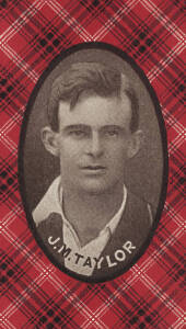 1921 McIntyre Bros. (Australia) "Australian Champion Eleven, 1920-21",complete set [15], with tartan surround; plus packet from McIntyre's Eating Chocolate. Mainly G/VG.