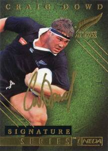 1997 Ineda "All Blacks Signature Set", complete set [33] Player Edition in wooden box (32 signed plus checklist); also "Scratch & Collect" [33] & Sean Fitzpatrick Box Card (2). G/VG.