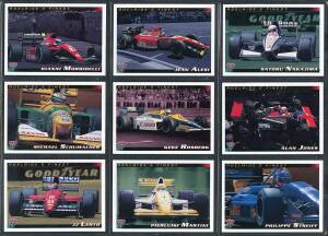 1994-95 cards in album, noted 1994 Futera "Grand Prix base set" [110], "Victory Lane" [9] & Promo block of 4; 1995 Futera "Grand Prix base set" [90], "Promo set" [4] & "Wrapper exchange card" (3). G/VG.