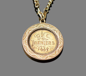 1884 GEELONG PREMIERSHIP MEDAL, solid gold, engraved on front "G.F.C./ PREMIERS/ 1884", and engraved on reverse, "T.Cahill", very attractive and rare.&nbsp;