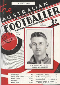 THE AUSTRALIAN CRICKETER & FOOTBALLER: Collection of this scarce Australian magazine in large bound volume, comprising "The Australian Cricketer" {Volume 2 Nos.1-7; Volume 3 Nos.1-6; Volume 4 Nos.1-6}; "The Australian Cricketer and Footballer" {Volume 5 N