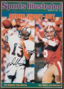 JOE MONTANA & DAN MARINO, signatures on 1985 'Sports Illustrated' cover, window mounted, framed & glazed, overall 31x38cm. With CoA.&nbsp;