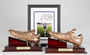 ANTHONY KOUTOUFIDES, pair of bronzed football boots on wooden stands; plus signed photograph (framed, 36x46cm).