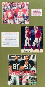 NFL: Signed displays, noted Walter Payton limited edition print by Stephen Doig, signed by Payton & the artist, with CoA; display with photos signed by Jerry Rice/Joe Montana & Jerry Rice/Steve Young, with CoAs. Plus "Bullet" Bob Hayes signed display. All