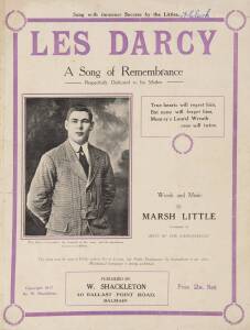 LES DARCY - SONG SHEET, "Les Darcy - A Song of Remembrance" (1917), published by W.Shackleton, Sydney. Only one copy recorded in libraries.