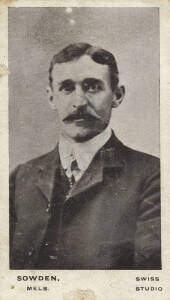 1906 Greathead's Tonic Medicine "Victorian Footballers" [1/12 known] - Sowden (Melbourne). Fair/Good condition. Rarity 10.