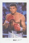 MUHAMMAD ALI: Print "Muhammad Ali" by Mark Sofilas, signed by Muhammad Ali and the artist and numbered 221/250, size 59x89cm (small tear in margin). With 'Online Authentics' No.OA-7303586.&nbsp;