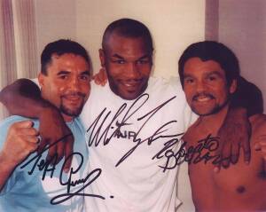 MIKE TYSON, JEFF FENECH & ROBERTO DURAN, photograph signed by all three boxers.