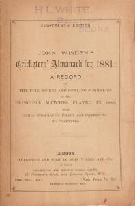 "Wisden Cricketers' Almanack for 1881", original paper wrappers. Fair/Good condition.