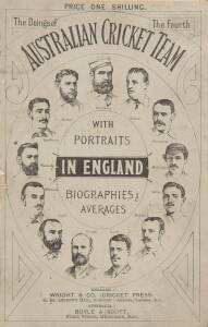 "The Doings of The Fourth Australian Cricket Team in England, with Portraits, Biographies, Averages" [London, 1884], rebound preserving original wrappers, and with Cabinet Card "The Australian Cricketers" tipped in. Fair/Good condition.
