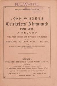 "Wisden Cricketers' Almanack for 1885", original paper wrappers. Fair/Good condition.