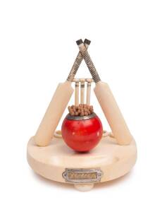 CRICKETANA VESTA & CIGAR HOLDER, ivory with silver trim, hallmarked London 1887, decorated with crossed bats & stumps, with red ball as match holder.