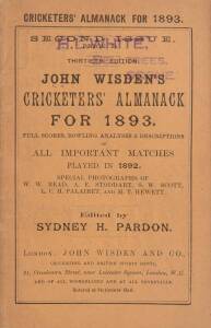 "Wisden Cricketers' Almanack for 1893", original paper wrappers. Good condition.
