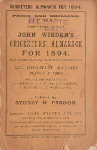 "Wisden Cricketers' Almanack for 1894", original paper wrappers. Fair/Good condition.